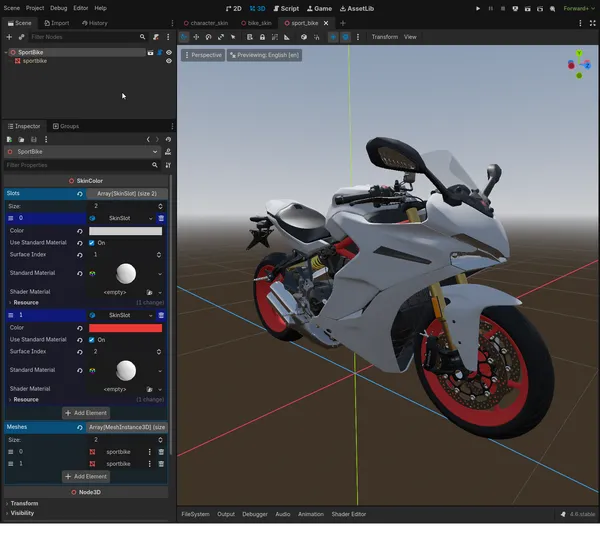 screenshot from godot editor showing the generated skeleton