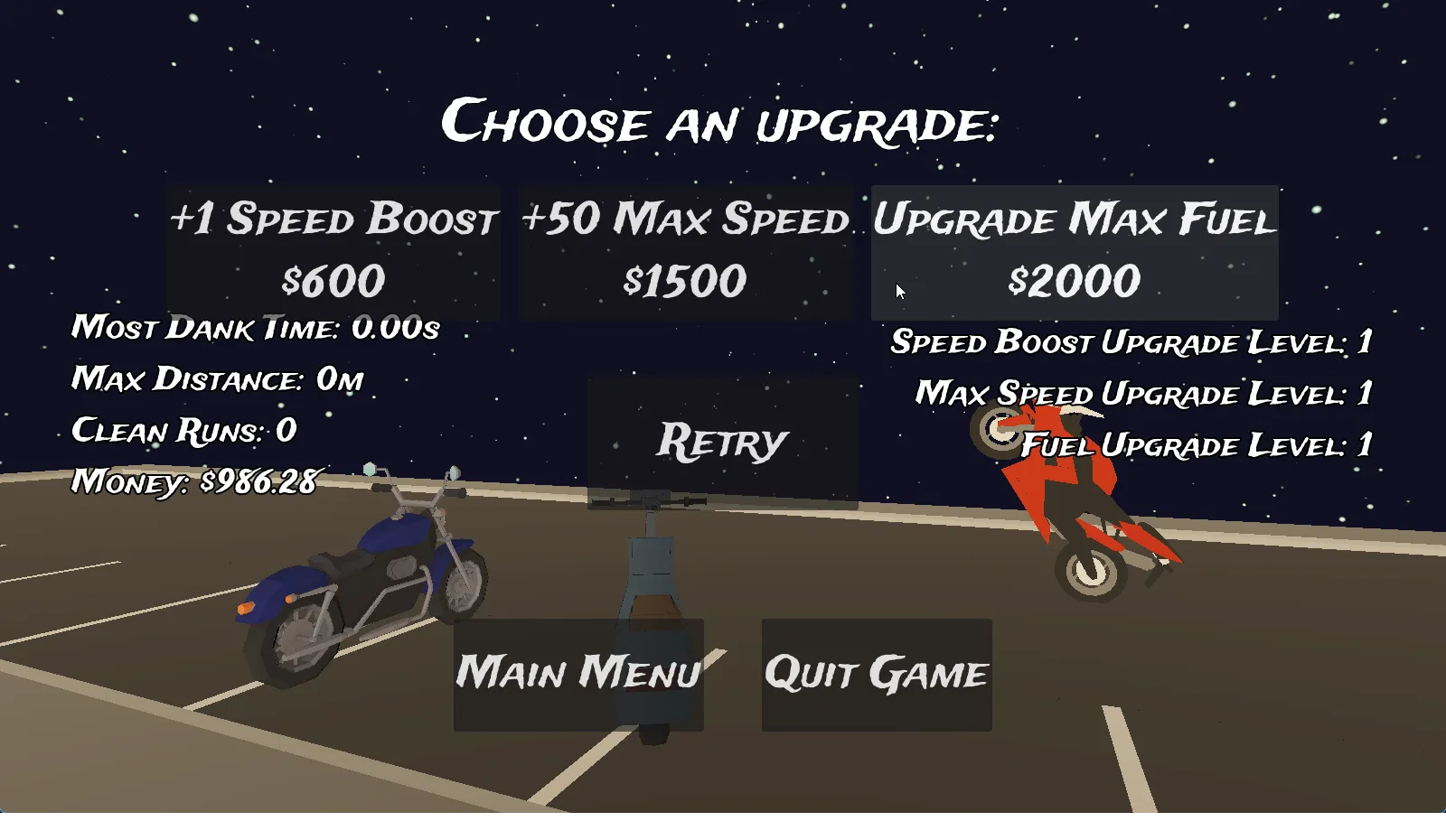 Screenshot of the game in the upgrade menu